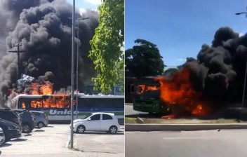 Ônibus é incendiado, e pista lateral da Rodovia Washington Luís, em Caxias, é fechada