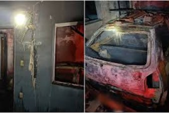 Carro pega fogo em garagem de motel e destrói parte da estrutura em Minas Gerais