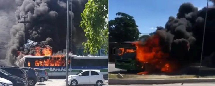 Ônibus é incendiado, e pista lateral da Rodovia Washington Luís, em Caxias, é fechada