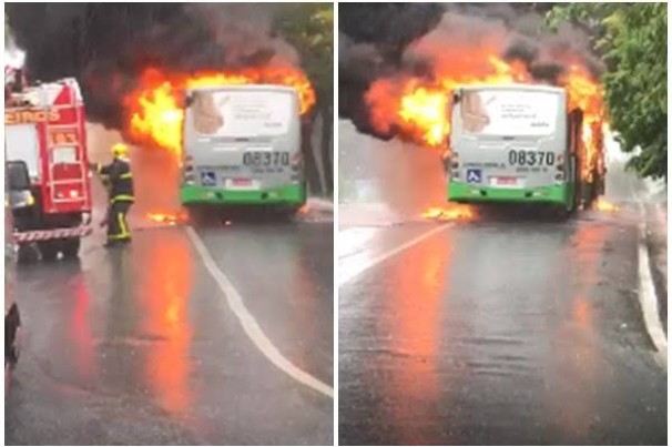 Ônibus pega fogo e quase mata motorista e passageiros carbonizados