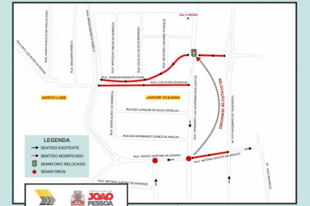 Semob-JP altera circulação de vias e remaneja semáforo