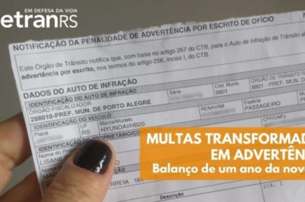 Detran RS transforma 350 mil multas em advertência
