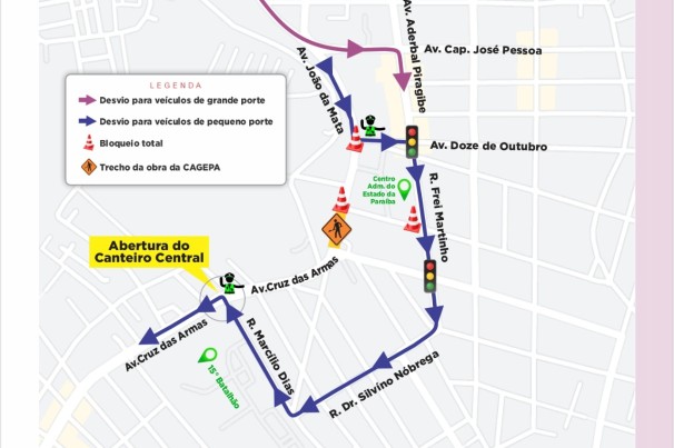 Trecho de avenida será interditado para realização de obra da Cagepa