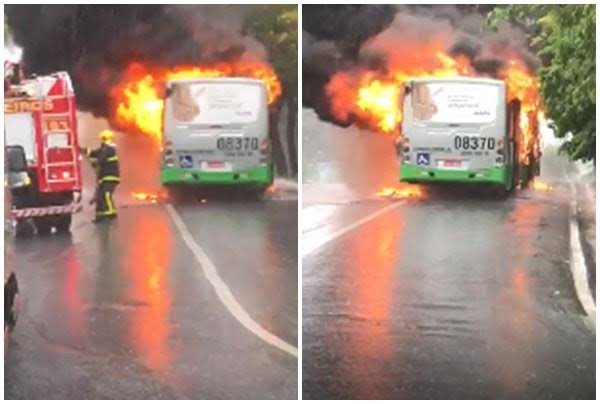 Ônibus pega fogo e quase mata motorista e passageiros carbonizados