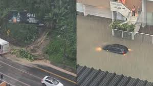 Temporal abre crateras e carros ficam submersos em Blumenau